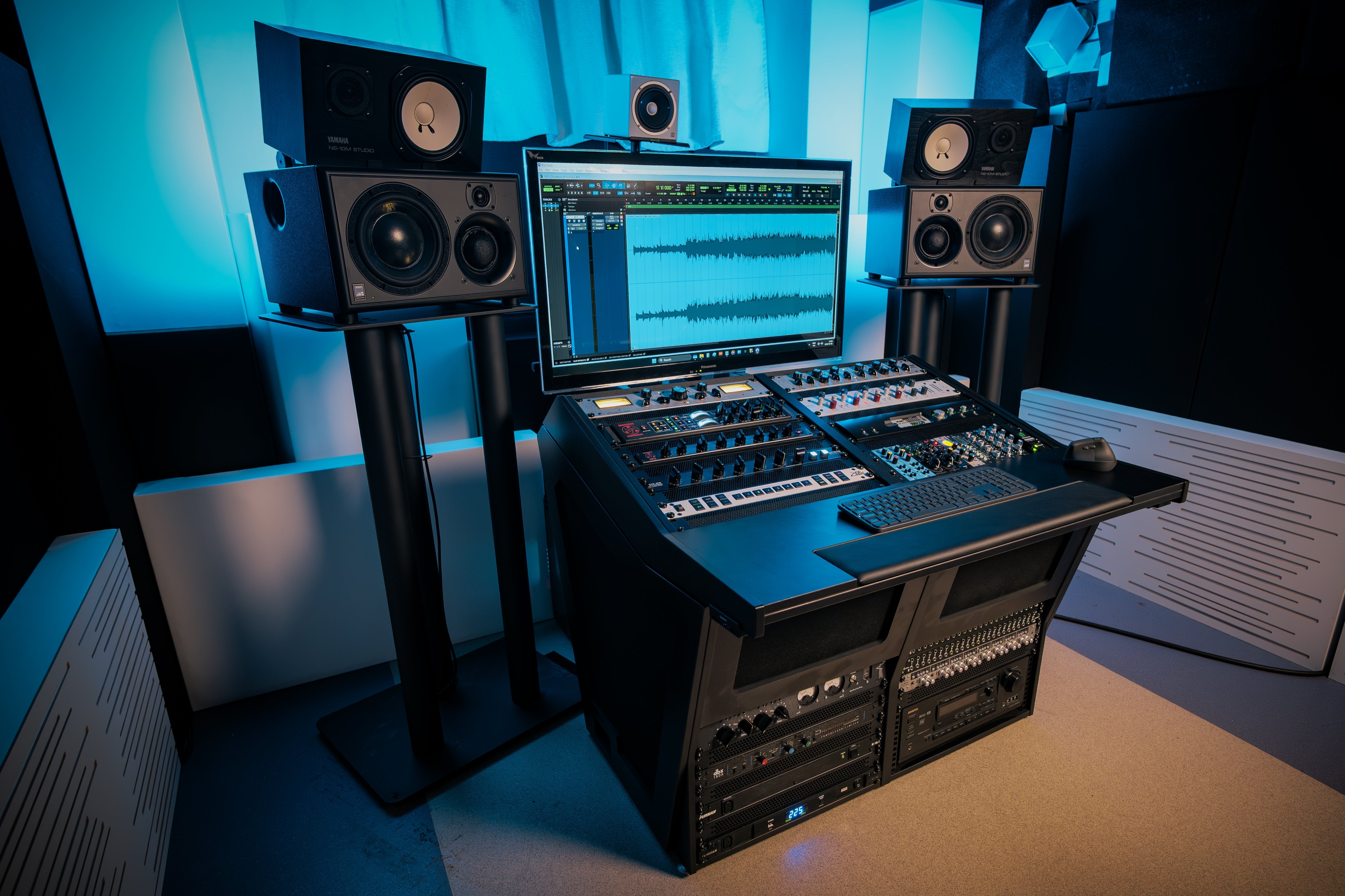 Control Room Listening position showing speakers and computer