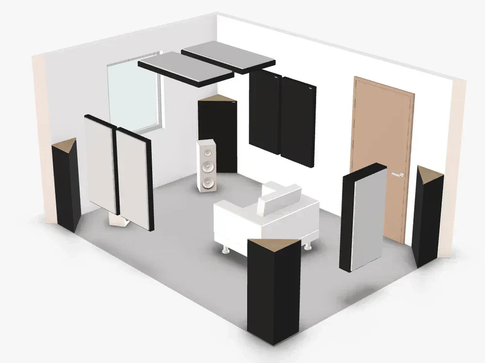 3D Rendering of a room full of acoustic Treatment