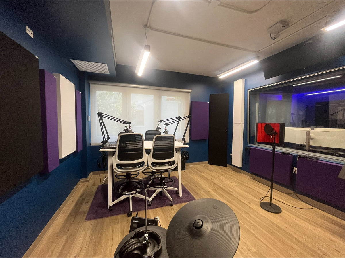 Creative Media Center at Robinson School, a podcast and video production studio treated with GIK Acoustics acoustic panels and bass traps