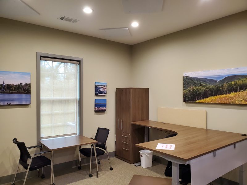 Acoustic Art Panels in office with landscape images and cityscapes