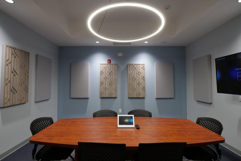 GIK Acoustics using Acoustic Panels in Conference Room with decorative acoustic panels straight on