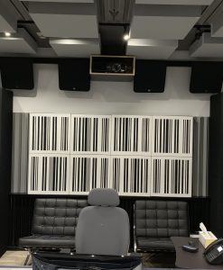 GIK Acoustics Alpha Series 1D in black with white plate in studio on back wall