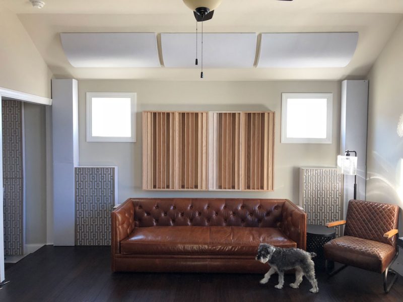 GIK Acoustics Diffusors Bass Traps and PolyFusors above couch