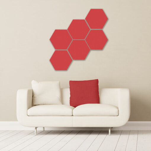 GIK Acoustics REd Hexagon Acoustic Panels 1x1 decorative sound absorbing panels in room