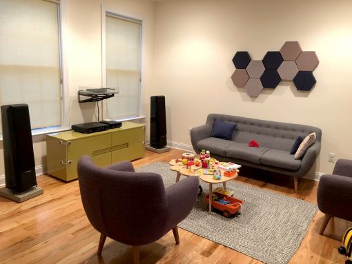 GIK Acoustics DecoShapes Decorative Hexagon Acoustic panels in mark pinsk living room